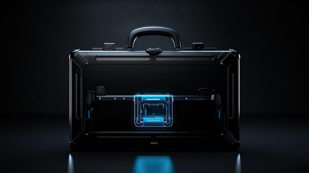 Photo a black briefcase with a blue light on it