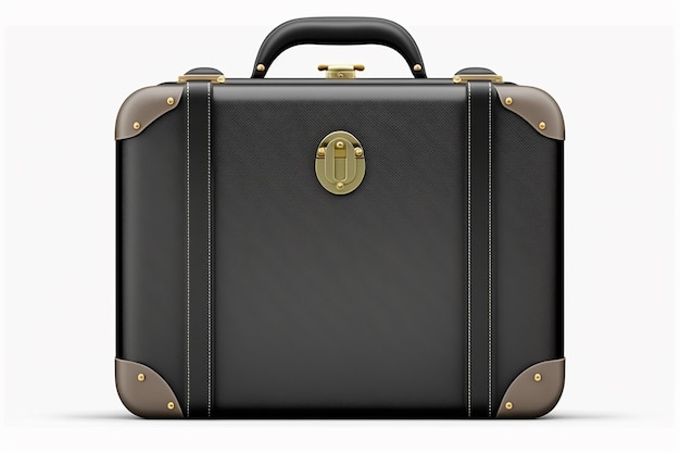 A black briefcase with gold hardware sits on a white background.