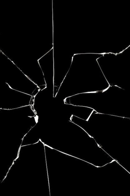 Black broken glass and white cracked texture on window broken by vandals Texture for design