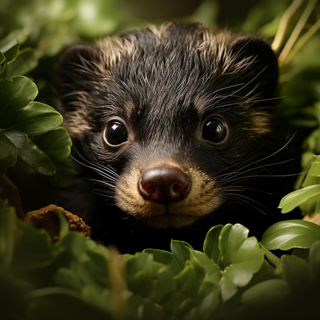 A black and brown animal with a brown nose and a brown nose.