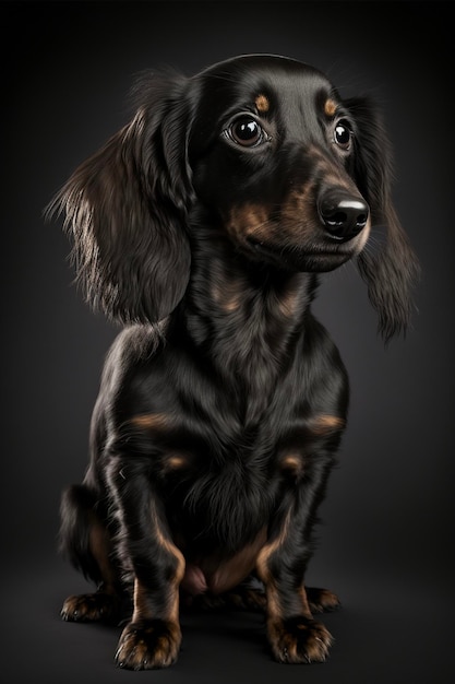 Black and brown dog sitting on a black background