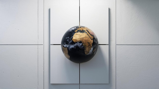 a black and brown world on a white wall with a black and brown world on it