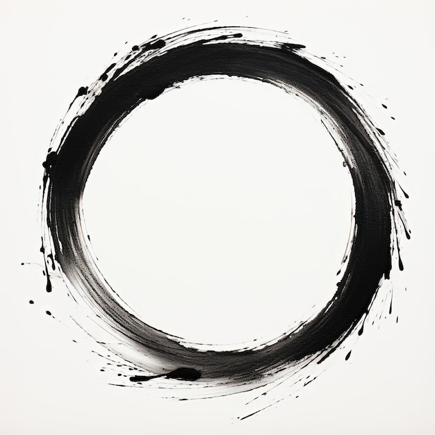 ゼン・ミニマリズム様式の紙の中に黒いブラシで描いた円