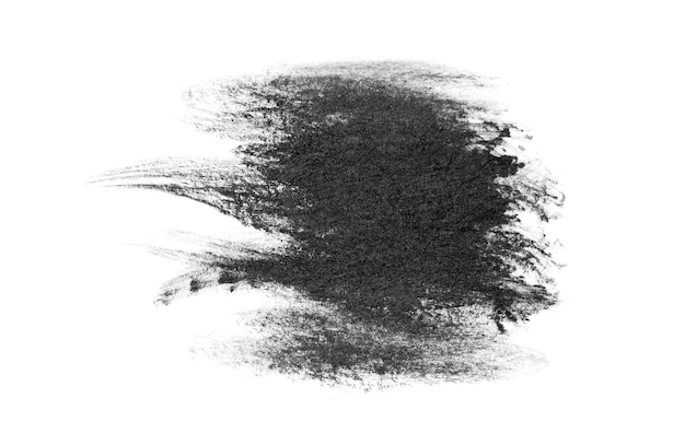 Black brush strokes oil paints on white paper isolated on white background