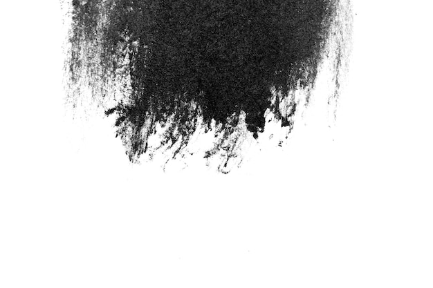 Black brush strokes oil paints on white paper isolated on white background