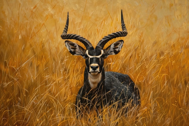 Photo black buck in grasslands wildlife animal of india grazing in natures lap
