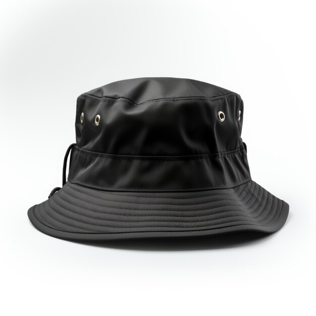 black bucket hat cap isolated on white