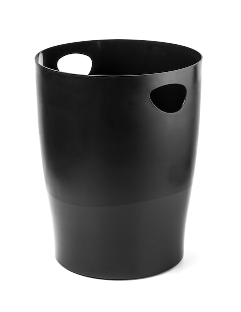 Black bucket on a white background isolated