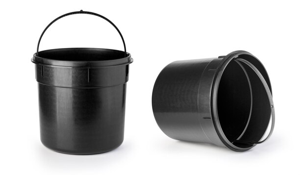 Black bucket on a white