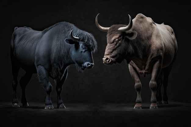 The black bull and the black bear against a black background