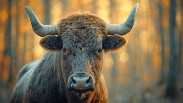 Black Bull in Misty Green Forest