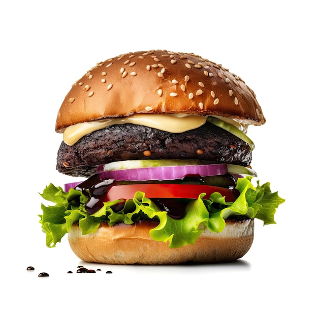 Black Burger Isolated Black Cheeseburger Abstract Generative AI Illustration