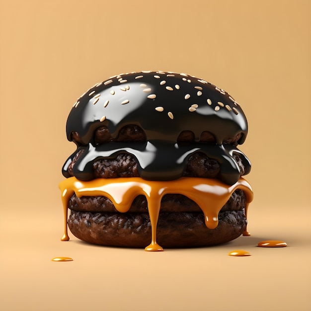 Black burger with cheese tomato and lettuce on a white background