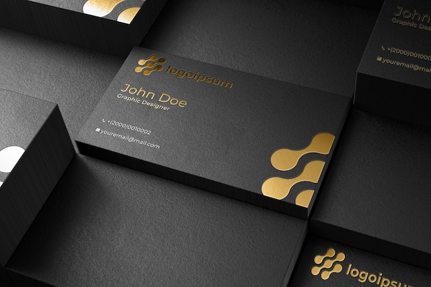 Black Business Card with Luxury Gold Debossed on Dark Background