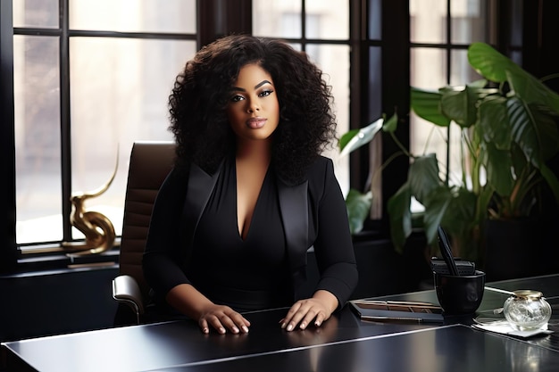 Photo black businesswoman exuding confidence in a modern office setting