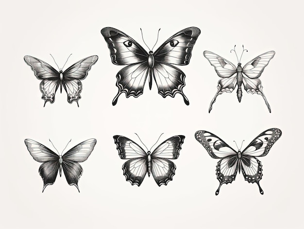 Photo black butterfly outlines for tattoos in the style of mismatched patterns