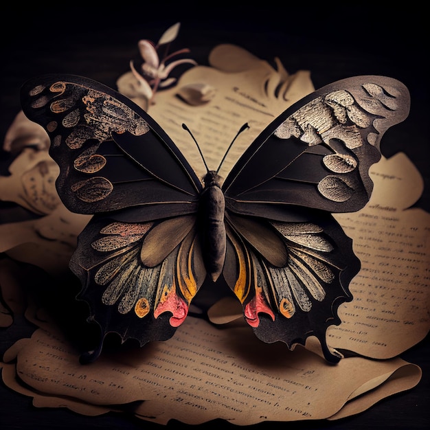 Black butterfly paper style Generative AI