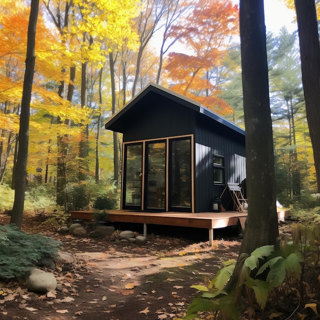 Foto cabina nera nel bosco