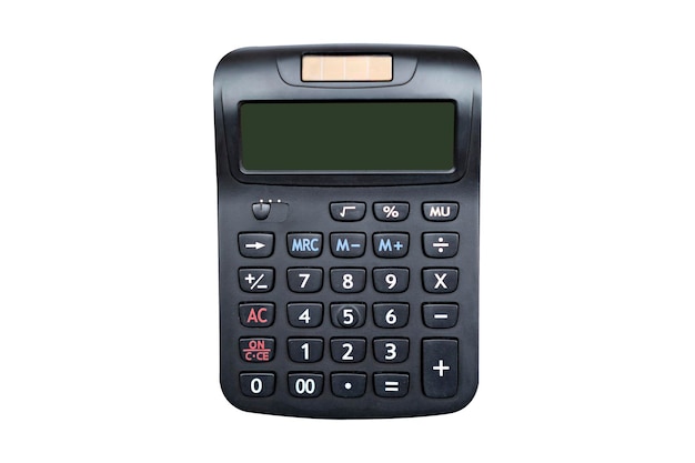 Black calculator Use with solar energy with a small solar panel black isolated background