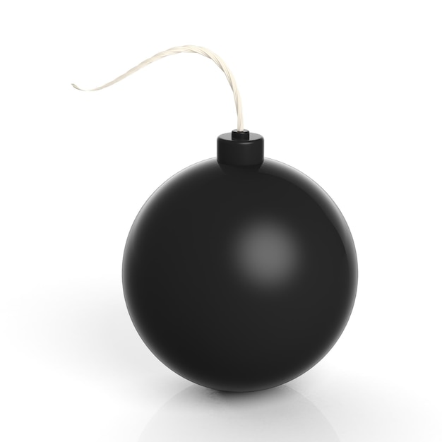 Black cannonball bomb isolated on white background