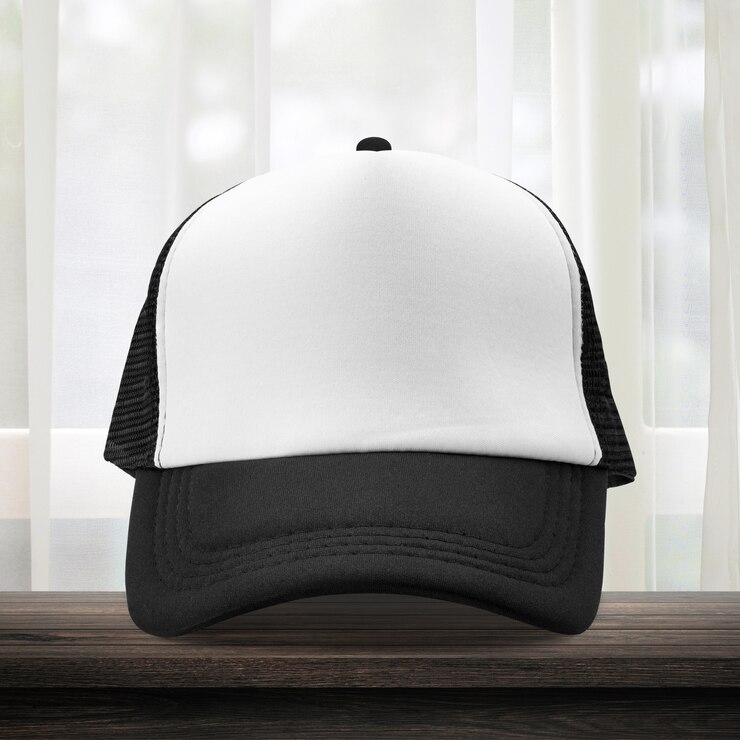 Photo black cap made from fabric material on dressing room