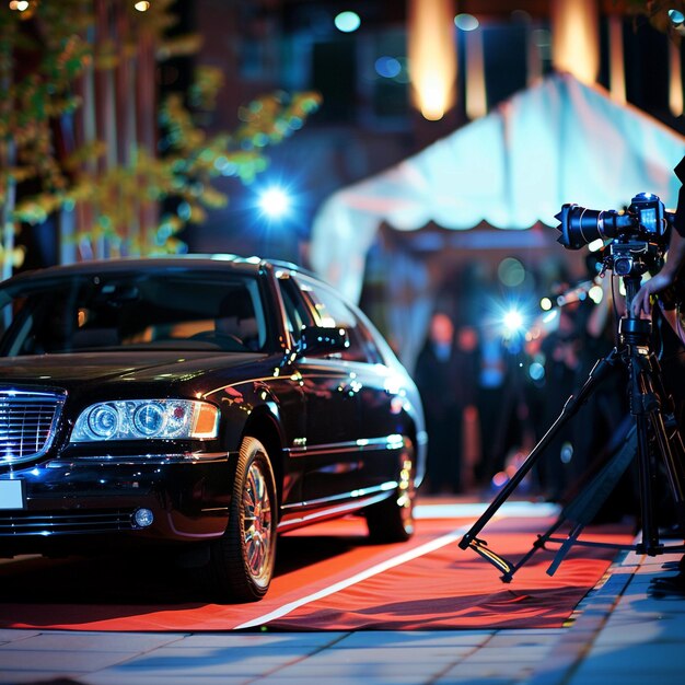 Photo a black car is parked in front of a camera