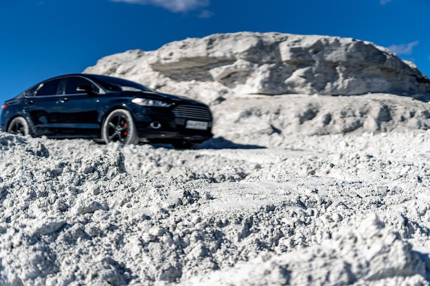 Black car on the white ground Outdoor stylish transport automobile