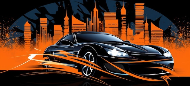 A black car with a orange background and the word gt on it.