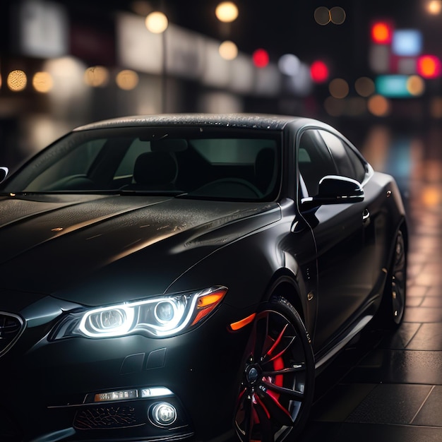 A black car with the word bmw on the front