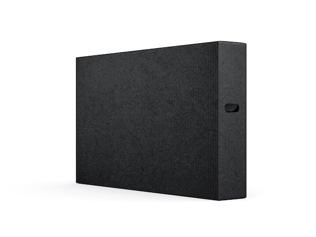 Photo black cardboard textured box with handle mockup for tv packaging for electronics 3d rendering