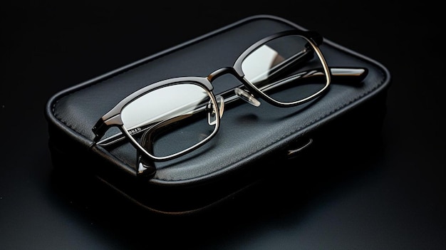 black case for glasses on a black background in closed form