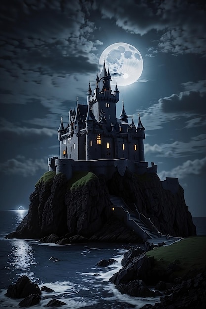 Черный замок с изображением лунного света