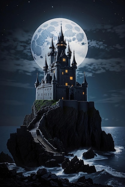 The black castle with moonlight image