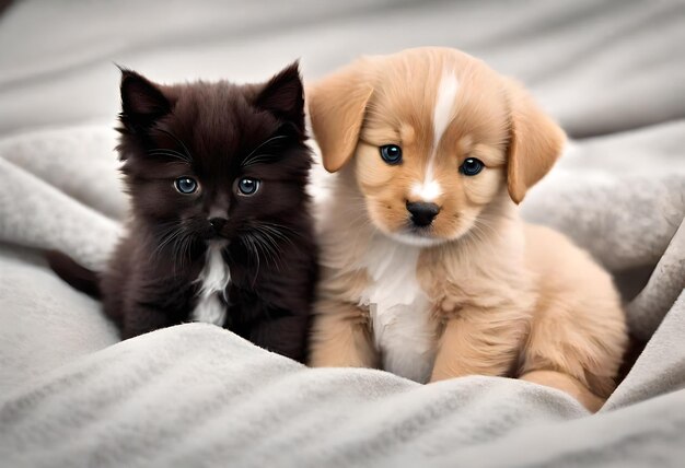 a black cat and a black cat are on a blanket