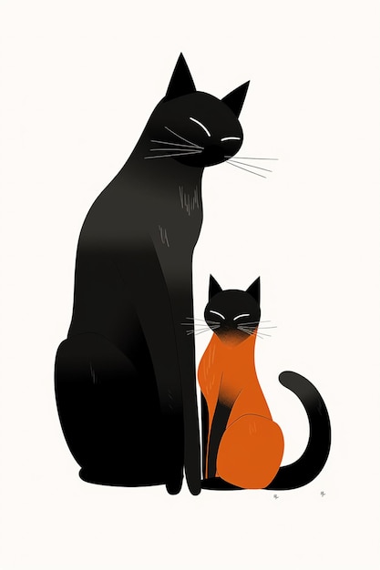 A black cat and a black cat are sitting together.