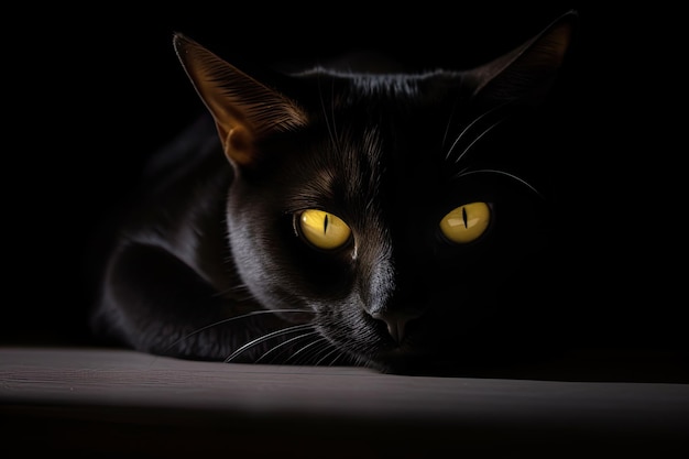 Black cat under fluorescent lights mysterious and captivating generative IA