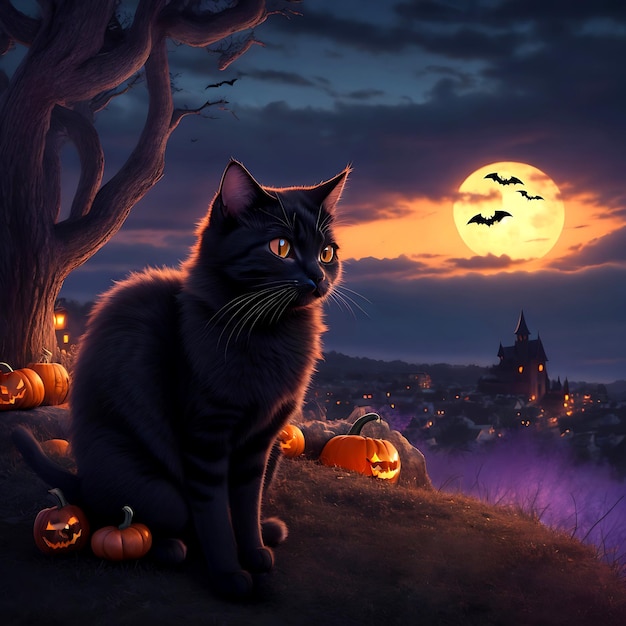 Black Cat Halloween Ai Generative