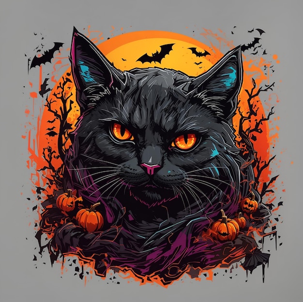 Photo black cat halloween background design artwork