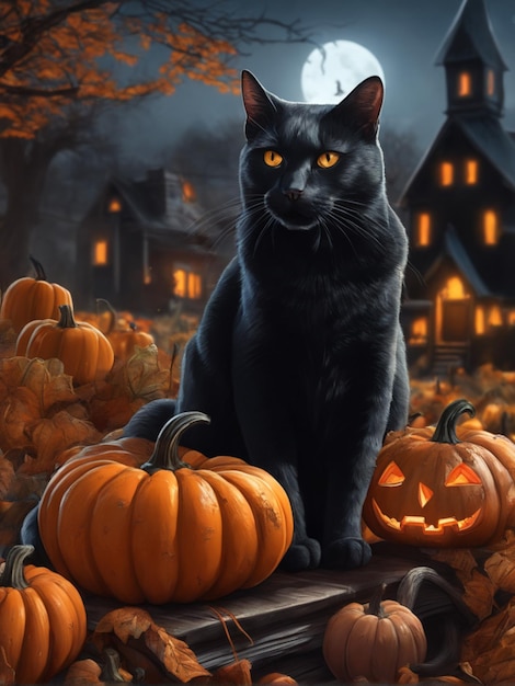 Black cat halloween bakground