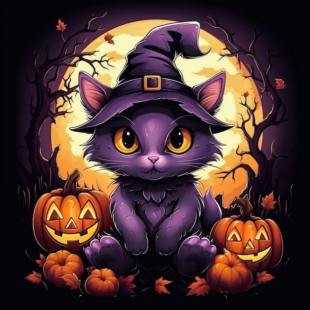 Black cat and Halloween pumpkin art graphic design