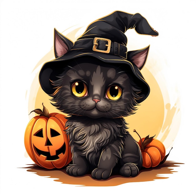 Black cat and Halloween pumpkin art graphic design