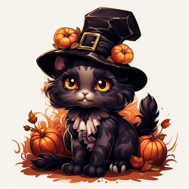 Black cat and Halloween pumpkin art graphic design