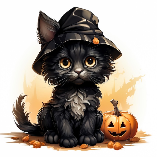 Photo black cat and halloween pumpkin art graphic design