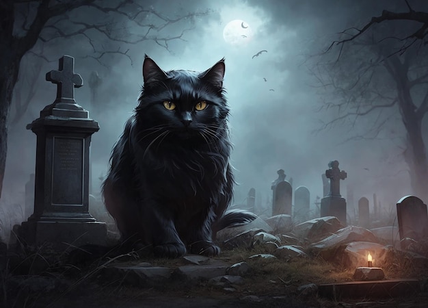 Photo black cat in a halloween setting