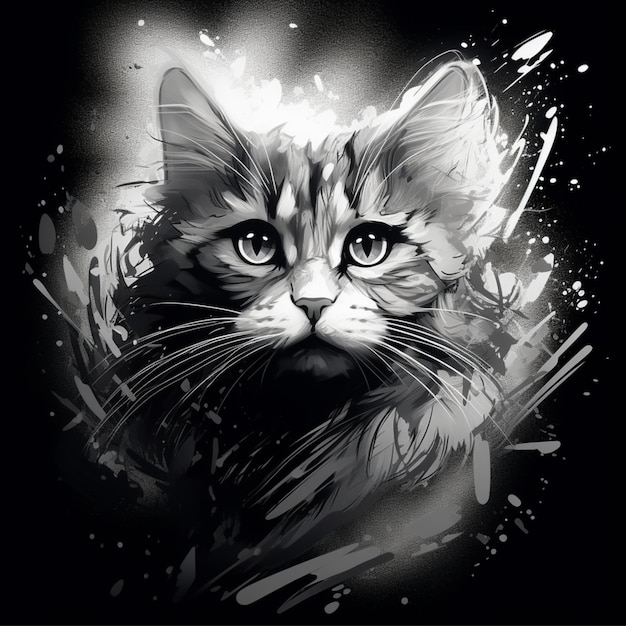 Foto illustrazione del gatto nero con stile splash art