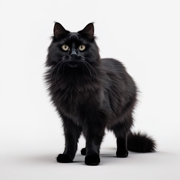 Черная кошка на изолированном белом фоне