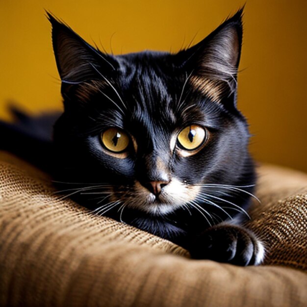 Black cat laying on a piece of furniture