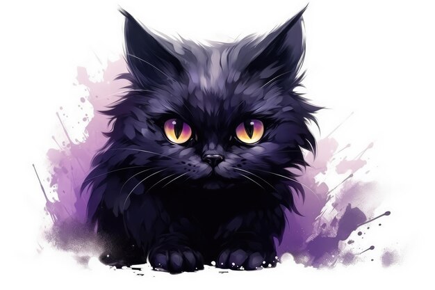 Black cat painting purple color