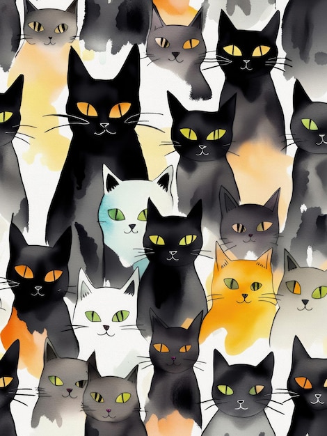 Black Cat Pattern Halloween Creepy Cats Wallpaper