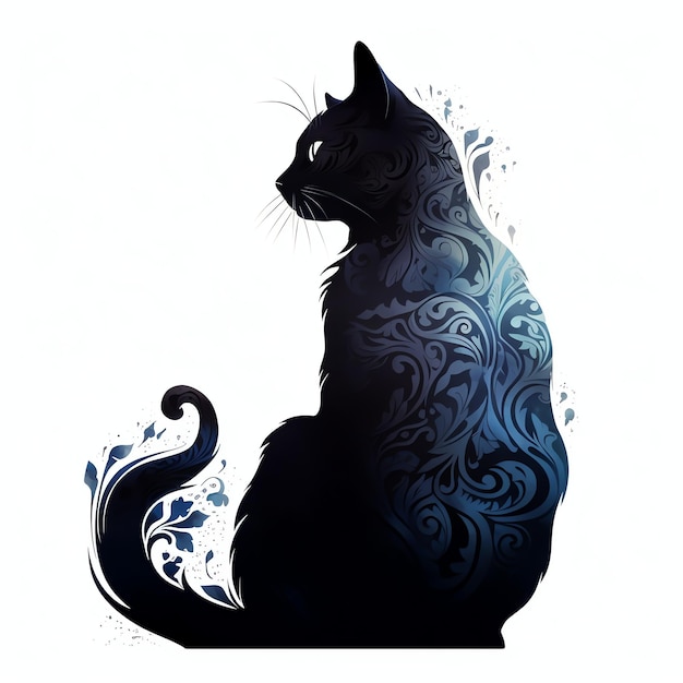 Photo black cat silhouette watercolor style illustration for nursery